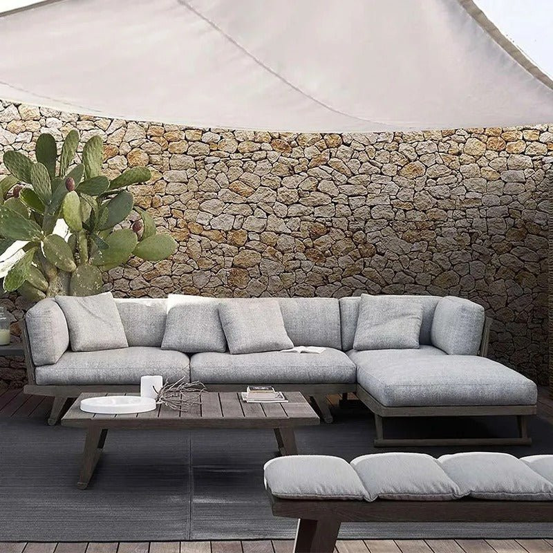 Outdoor Teak & Sunbrella Sectional Sofa with Coffee Table | Interior Tonic