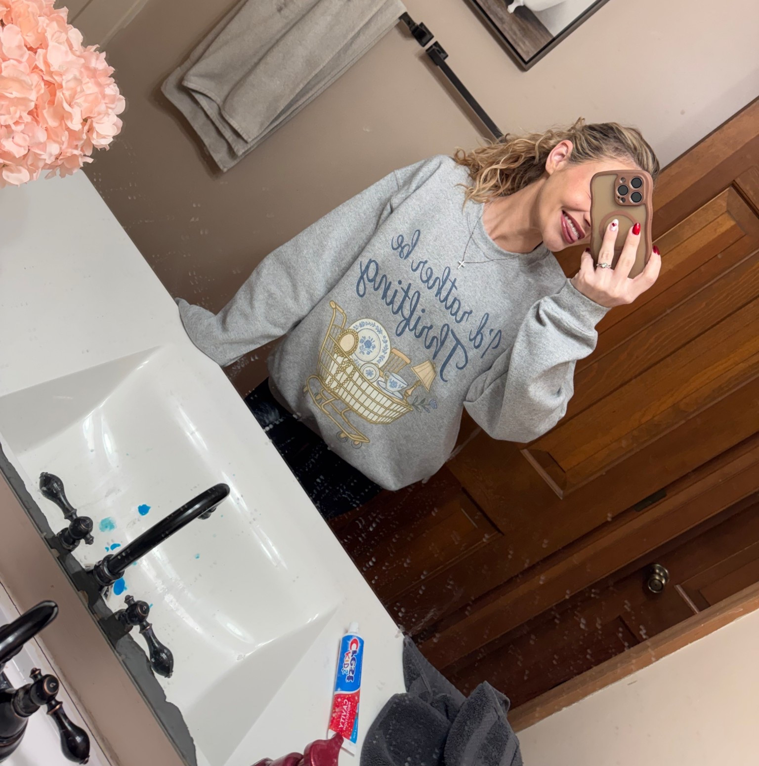 Thrift shopping today, means I break out my new pullover 🥰 I’m 5’2 110lbs wearing a size medium for reference! Happy shopping! 💗

#LTKdayinmylife #LTKmomlife #LTKootd