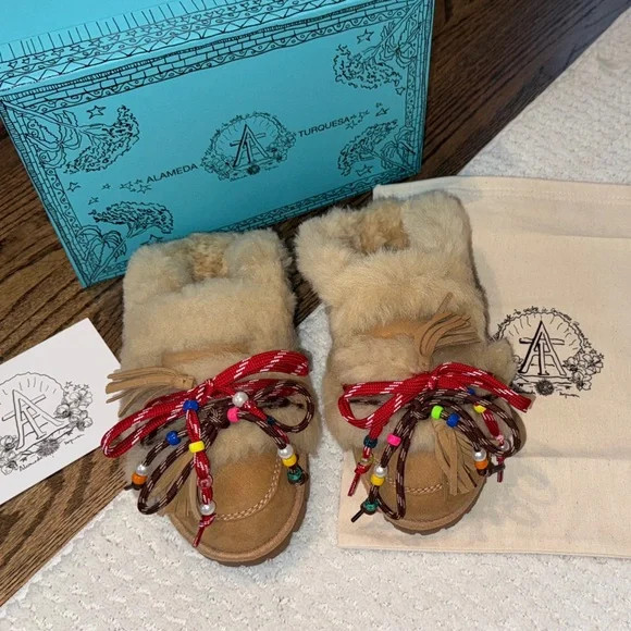 Tan fur women’s slipper/slip on shoe with Beaded Laces | Poshmark