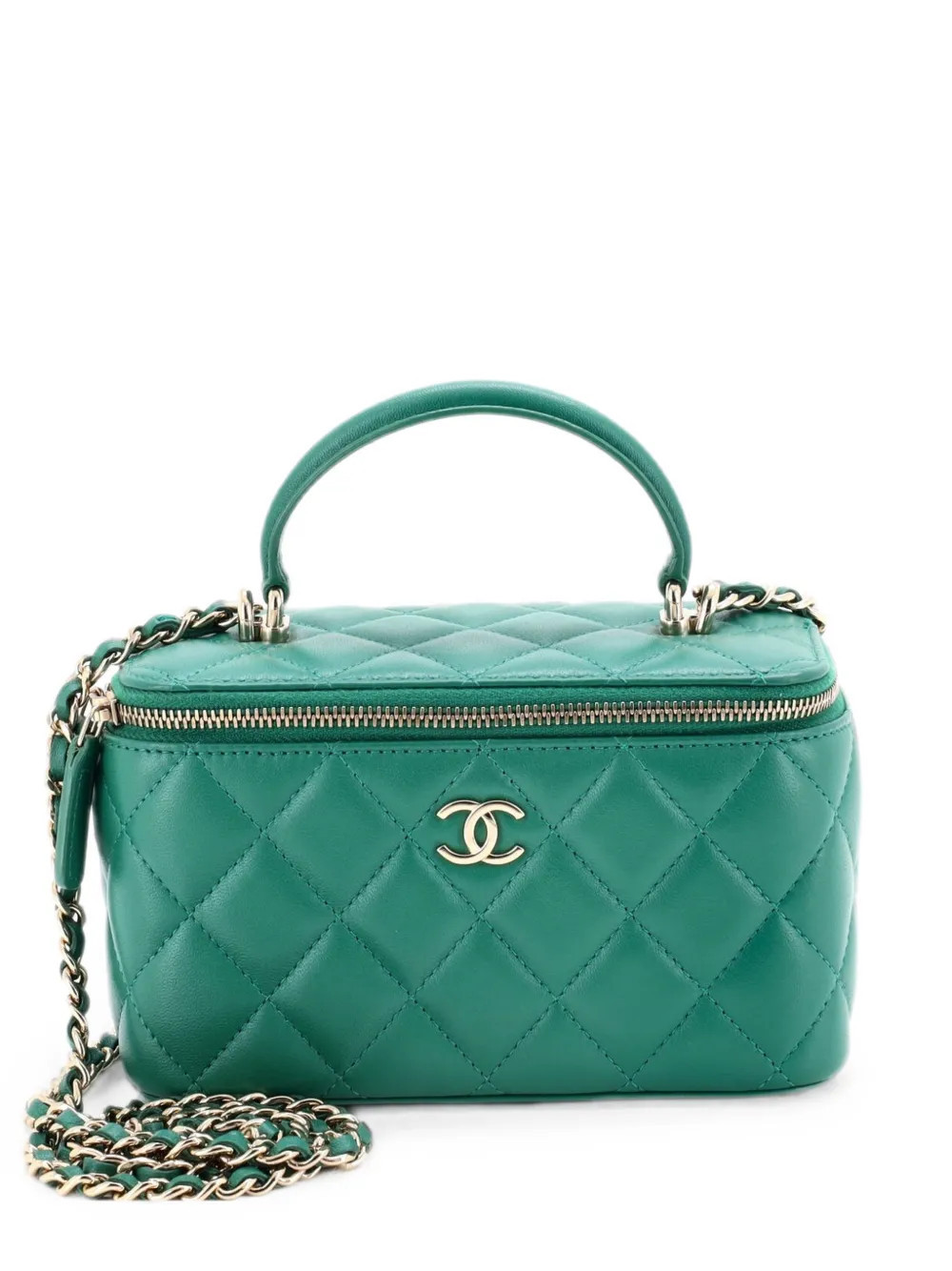 CHANEL Pre-Owned Classic Top Handle Vanity Case with Chain Quilted Lambskin Small crossbody bag - Green | Farfetch Global