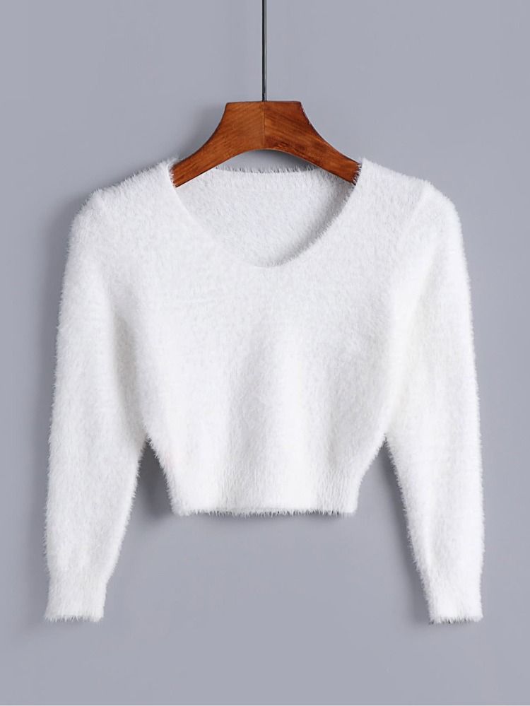 Girls Solid Fluffy Knit Sweater | SHEIN