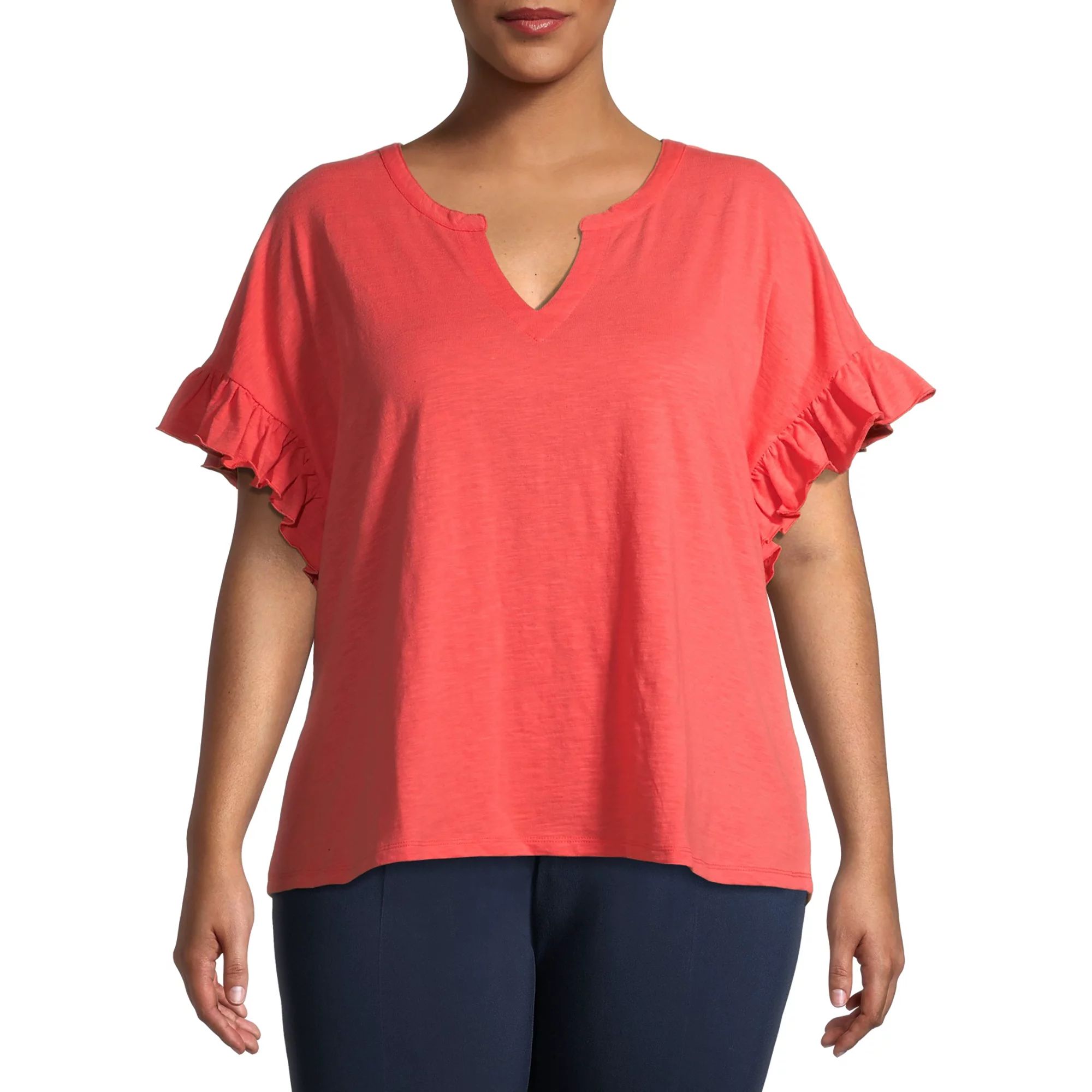 Terra & Sky - Terra & Sky Women's Plus Size Notch Neck T-Shirt - Walmart.com | Walmart (US)