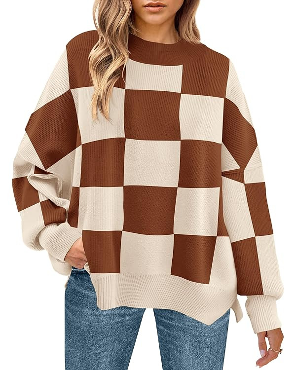 ZESICA Women's Winter Oversized Sweaters Long Sleeve Color Block Mock Neck Side Slit Comfy Loose ... | Amazon (US)