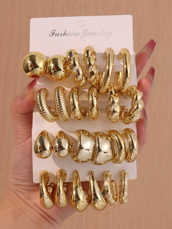 24pcs Fashion Casual Geometric C-Shape Water Drop Earrings | SHEIN