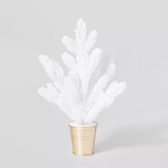 13in Flocked White Christmas Tree in Gold Bucket Decorative Figurine - Wondershop&#8482; | Target