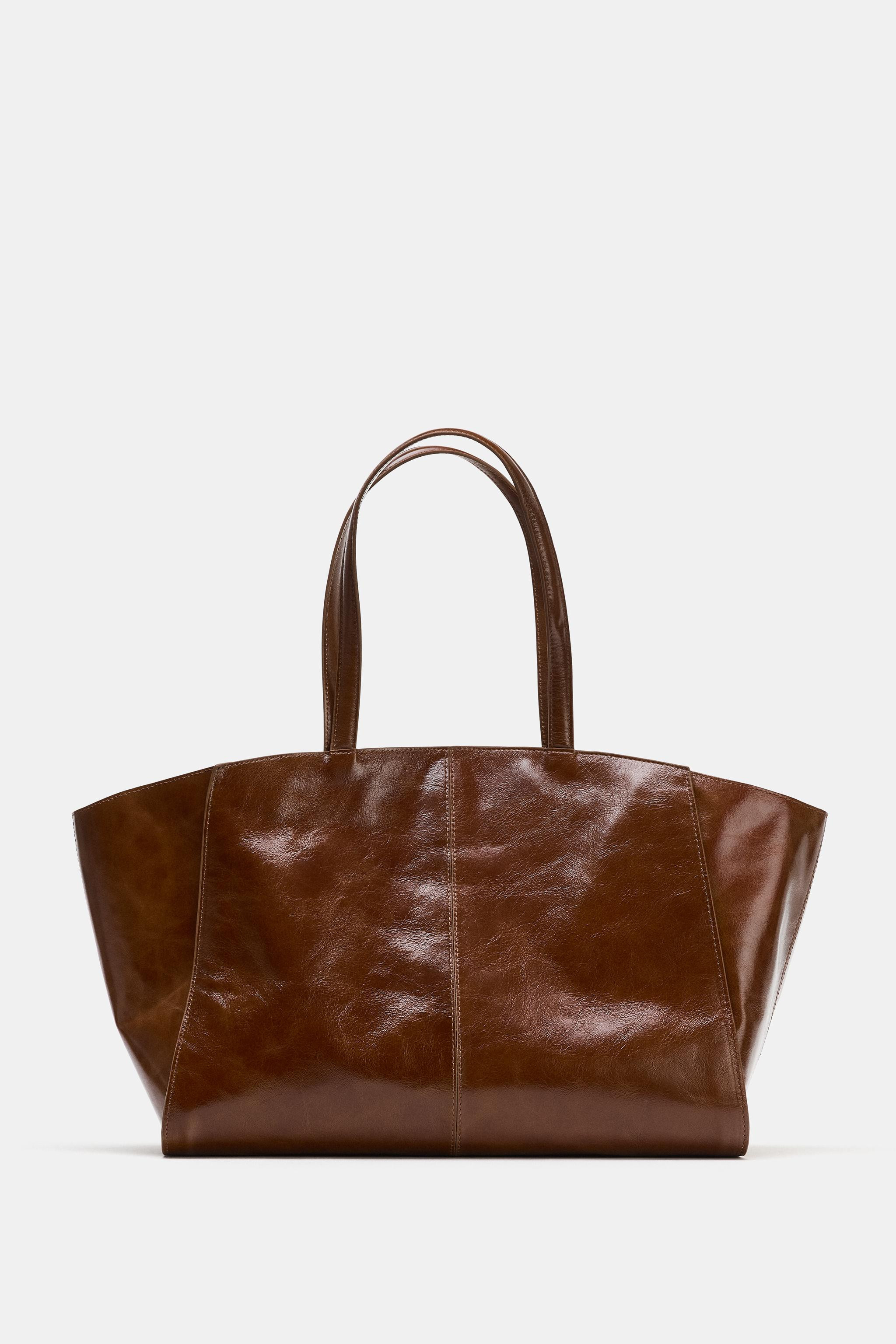 LEATHER TOTE BAG WITH TOPSTITCHING | Zara US