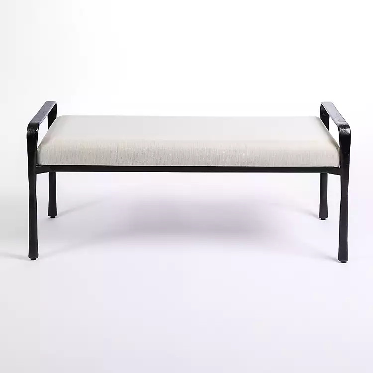 New! Ivory Upholstered Iron Leg Bench | Kirkland's Home