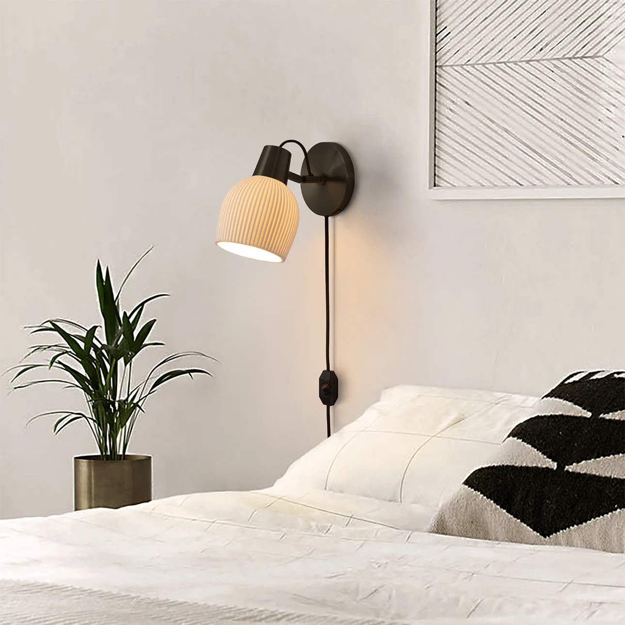 Petaluma Bone Porcelain Wall Sconce - Weathered Brass, Plug-in, Dimmer switch | Wayfair North America