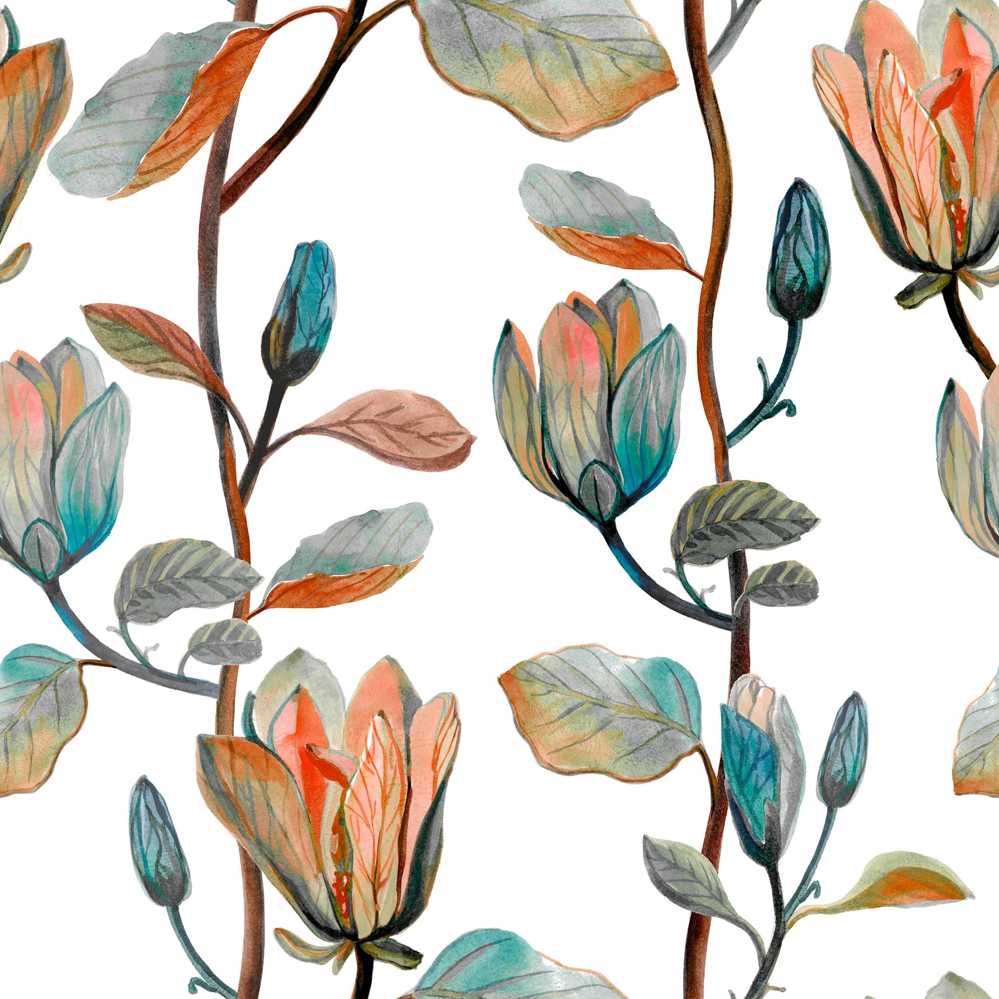 Watercolor Magnolia Flower Peel and Stick Wallpaper 10'L x 24''W | Walmart (US)