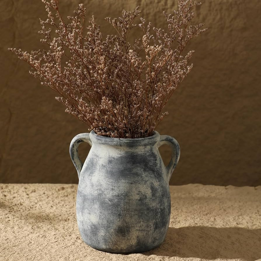 Ceramic Farmhouse Terracotta Vase, Vintage Pampas Grass Vase with 2 Handles, Boho Decor Decorativ... | Amazon (US)