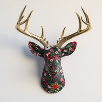 Faux Taxidermy Deer Head Fabric Wall Mount - Decor Vintage Christmas Floral Fad7508/Fad7548 | Etsy (US)
