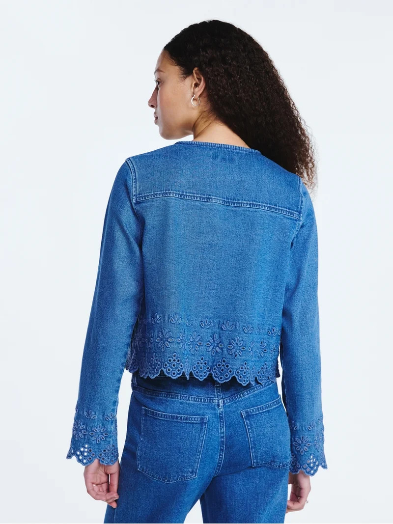 Free Assembly Women's and Women's Plus Embroidered Eyelet Denim Jacket, Sizes XS-4X | Walmart (US)