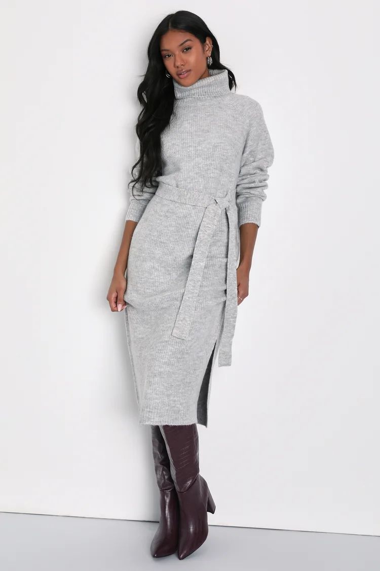 Wonderful Comfort Heather Grey Turtleneck Midi Sweater Dress | Lulus (US)