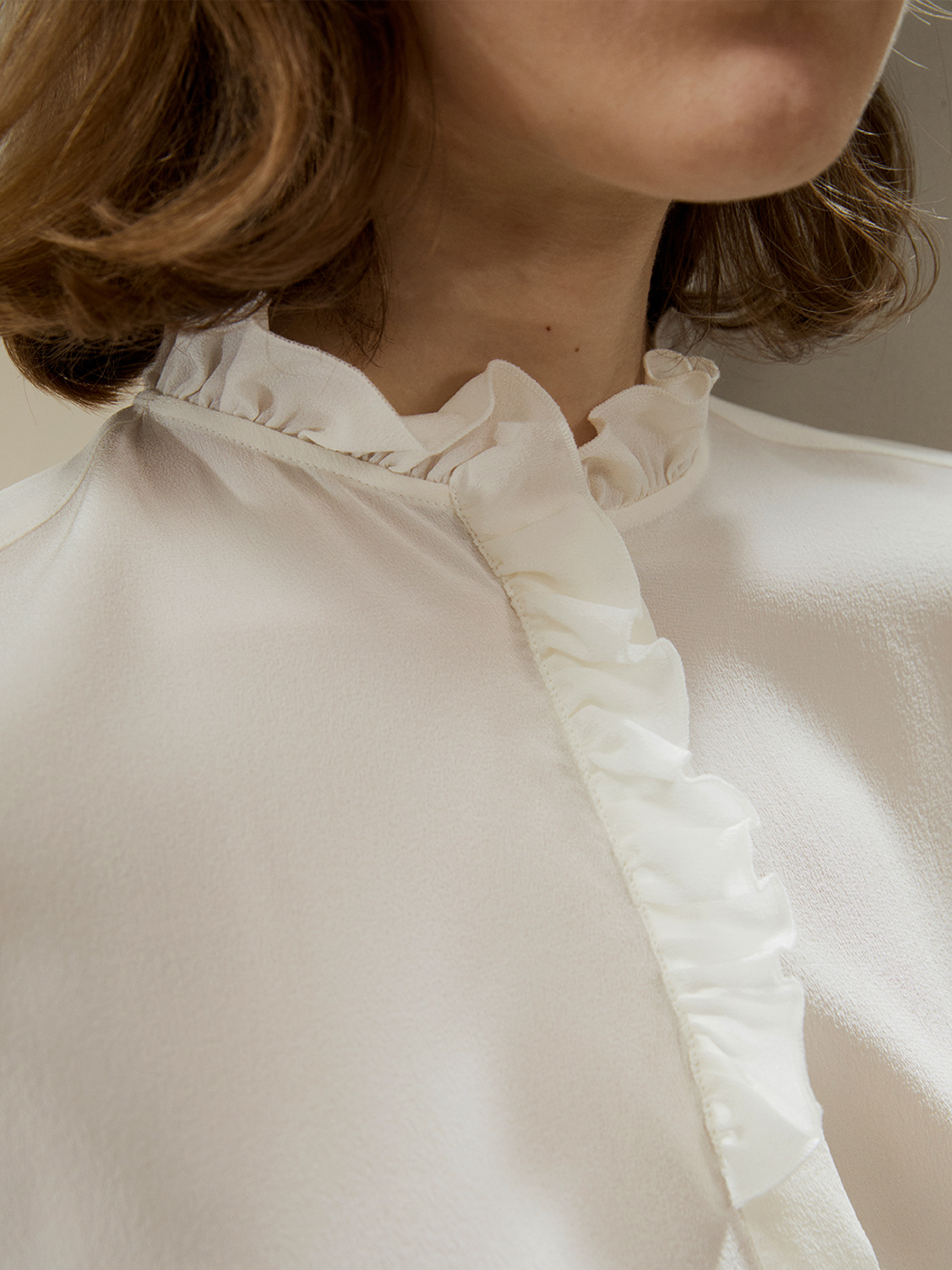 Crêpe de Chine Blouse with Ruffle Edge | LilySilk