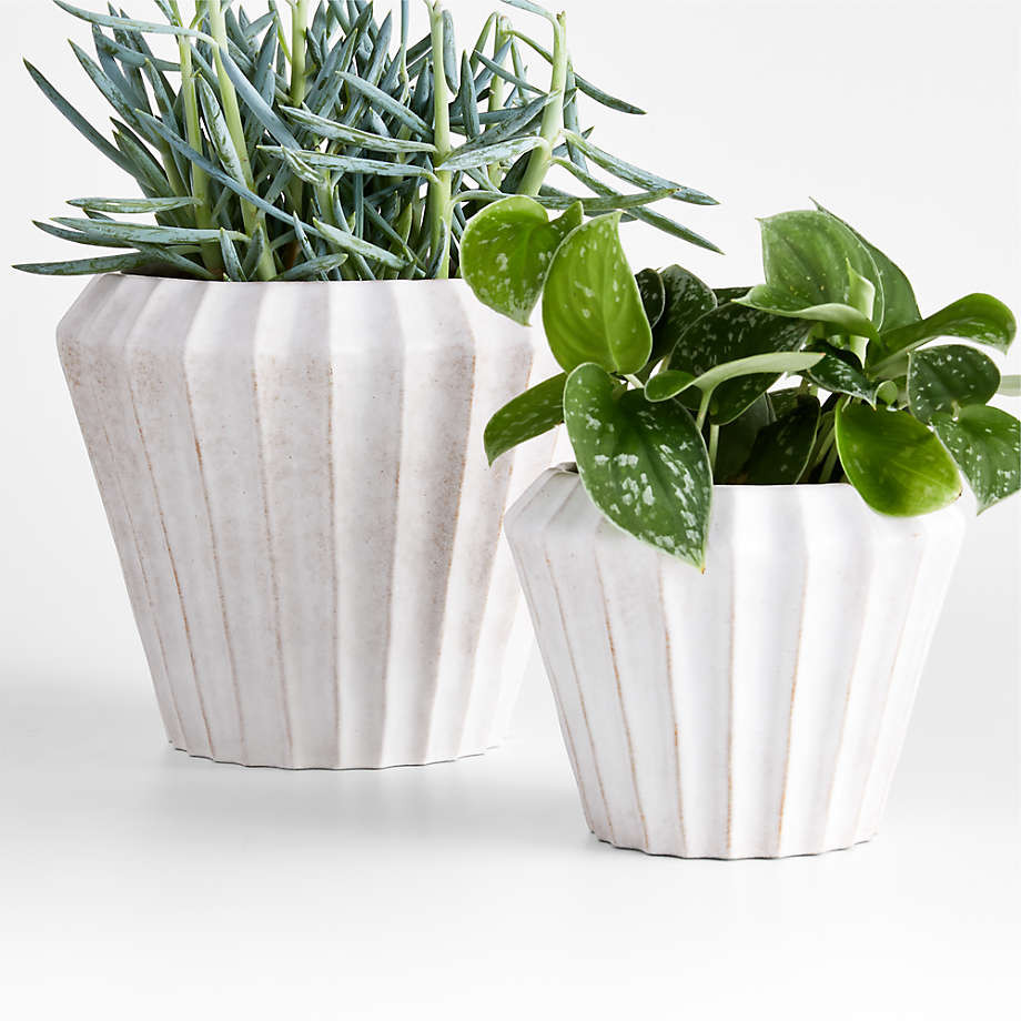 Warren Small White Ridge Ceramic Indoor/Outdoor Planter | Crate & Barrel | Crate & Barrel