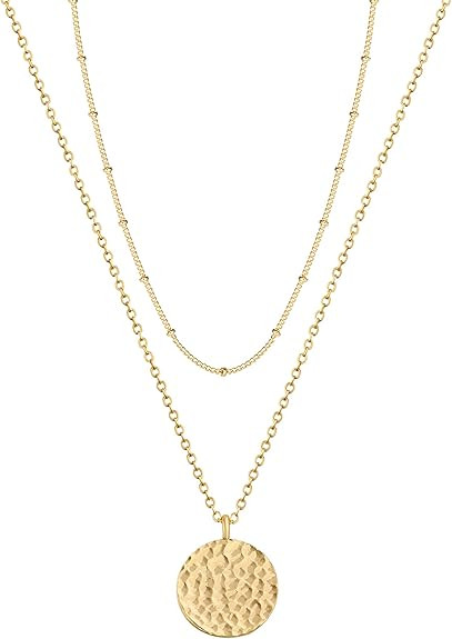Fettero Pendant Necklace Gold Choker Layered Coin Open Karma Circle Full New Crescent Moon 14K Go... | Amazon (US)