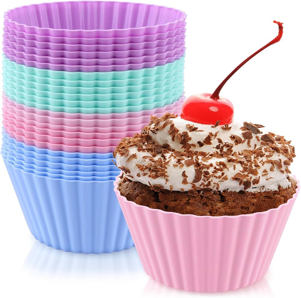 24 Pack Silicone Baking Cups Round Reusable Nonstick Cupcake Liners Food Grade BPA Free Multicolo... | Amazon (US)