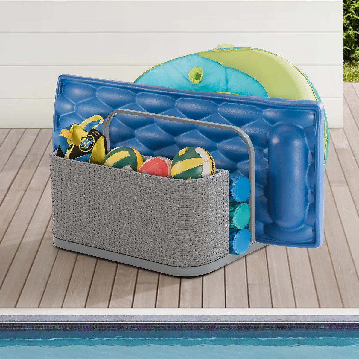 Sunjoy Rust-proof Aluminum Pool Float Storage Rack, 35 Inch Outdoor Wicker Poolside Float Organiz... | Wayfair North America