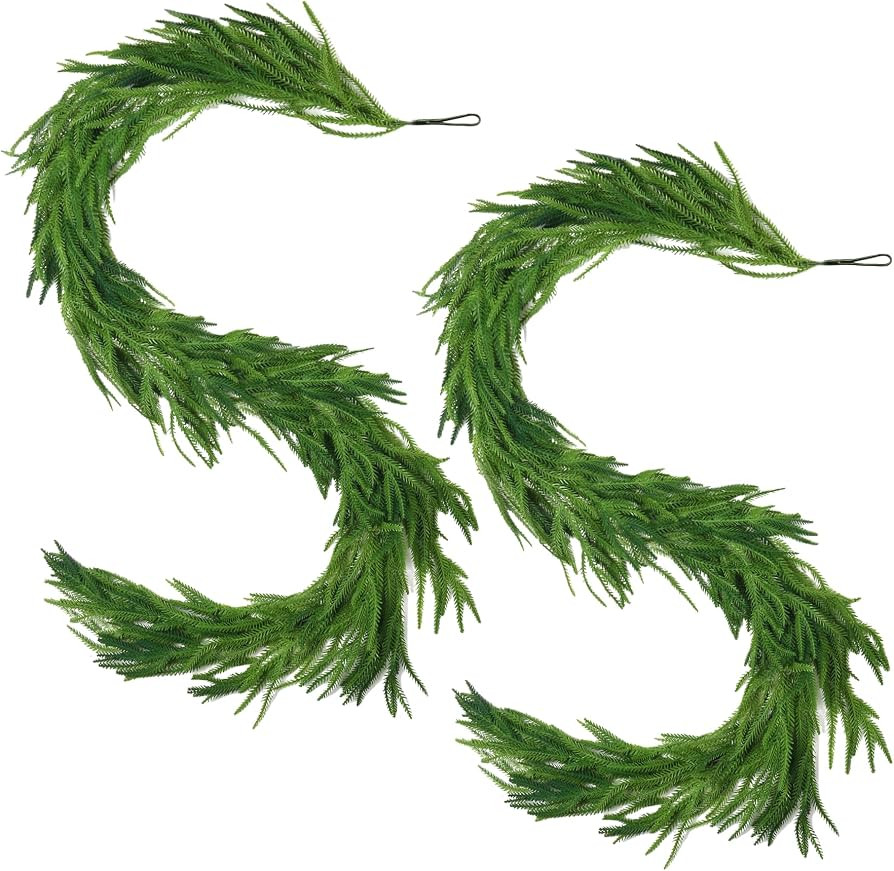 2Pcs Cedar Garland Realistic,6ft,Real Touch Artificial Norfolk Pine Garland for Decoration,Christ... | Amazon (US)