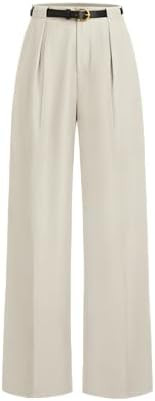 CIDER Mid Waist Solid Pocket Straight Leg Trousers with Belt | Amazon (US)