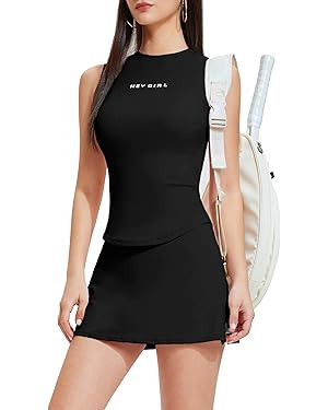 Airfree Two Piece Tennis Skirt Set for Women Sleeveless Side Slit Athletic Golf Skirt Sets Women ... | Amazon (US)