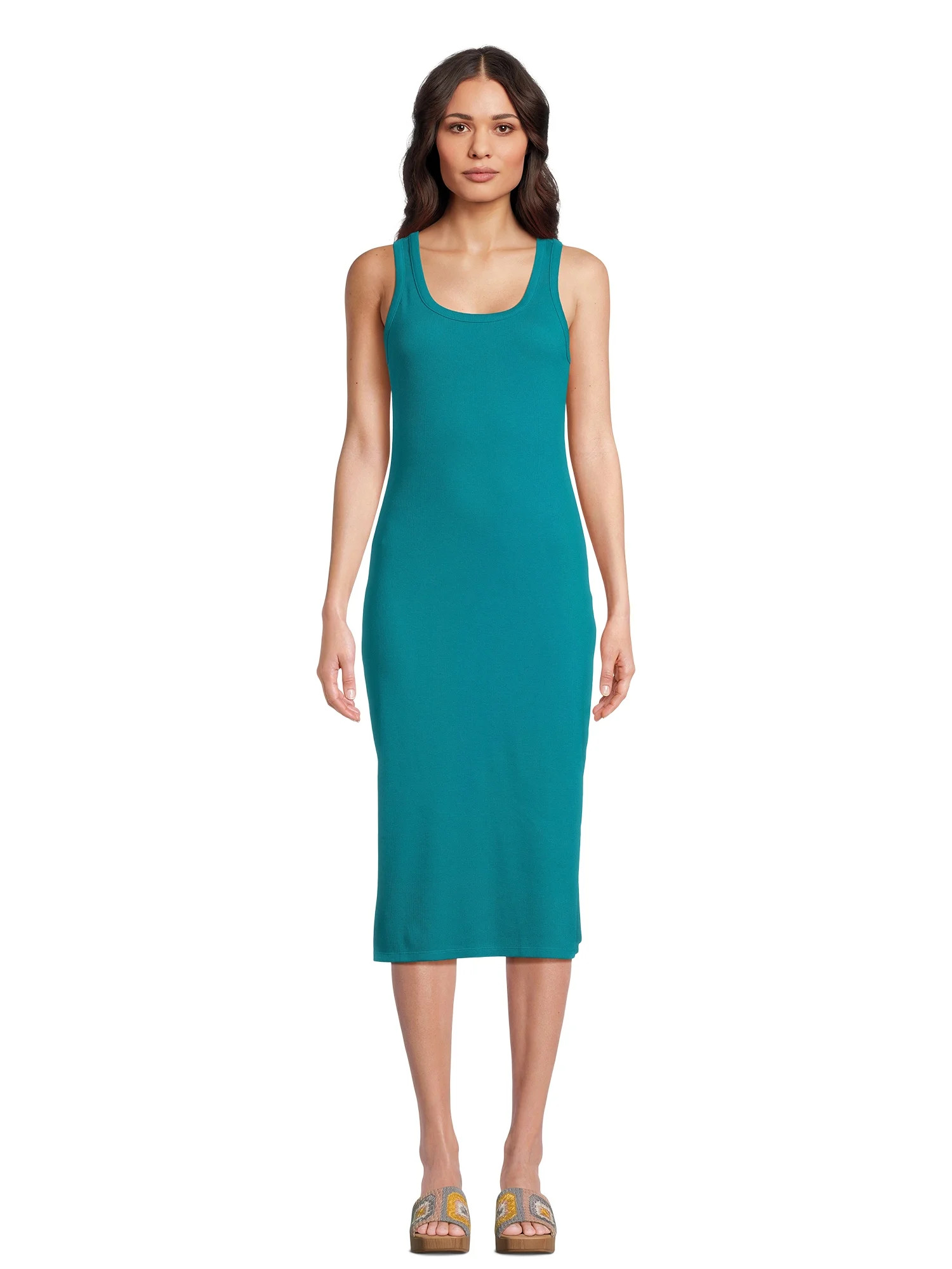 Time and Tru Women's Ribbed Knit Midi Tank Dress, Sizes XS-XXXL | Walmart (US)