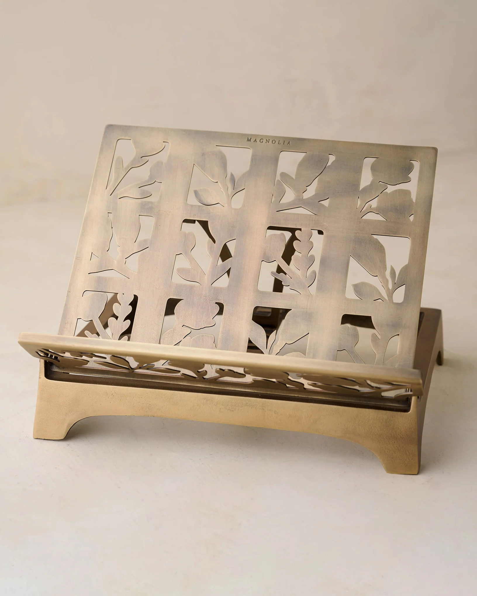 Antique Brass Shadow Floral Cookbook Stand | Magnolia