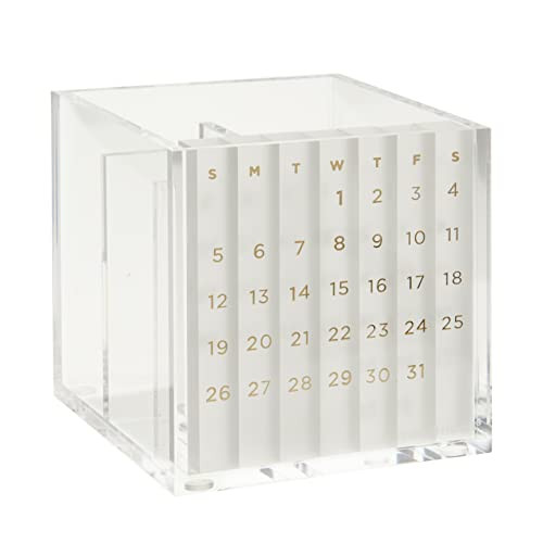 russell+hazel Acrylic Perpetual Calendar and Pencil Bloc Two Compartment Pen Cup, Office Supplies, Clear, 4” x 4” | Amazon (US)