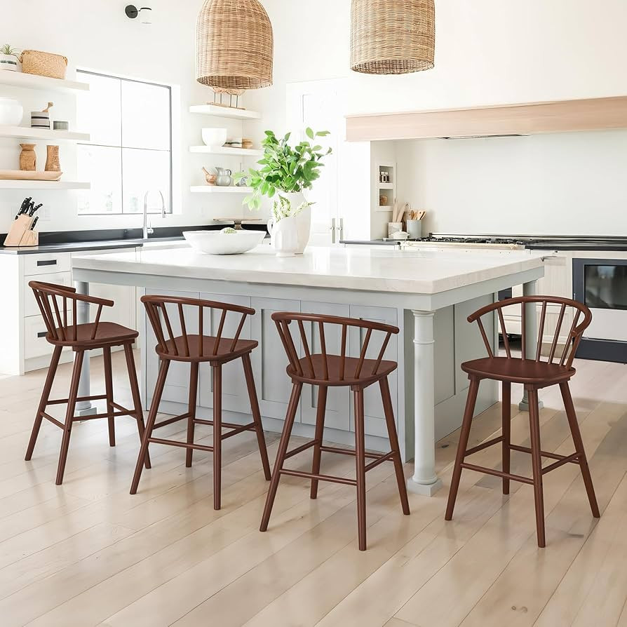 LUE BONA Wood Bar Stools with Semicircular Backrest, Brown Farmhouse Barstools Set of 2, Modern C... | Amazon (US)