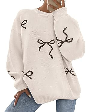PRETTYGARDEN Fall Long Sleeve Pullover Sweaters For Women 2025 Trendy Crewneck Casual Cute Bow Ch... | Amazon (US)