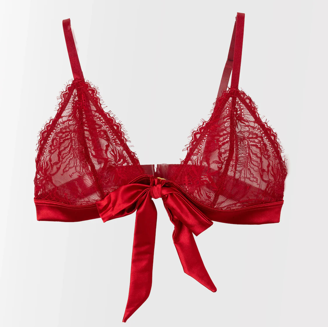 Eyelash Lace Bow Bralette - Red | Mentionables