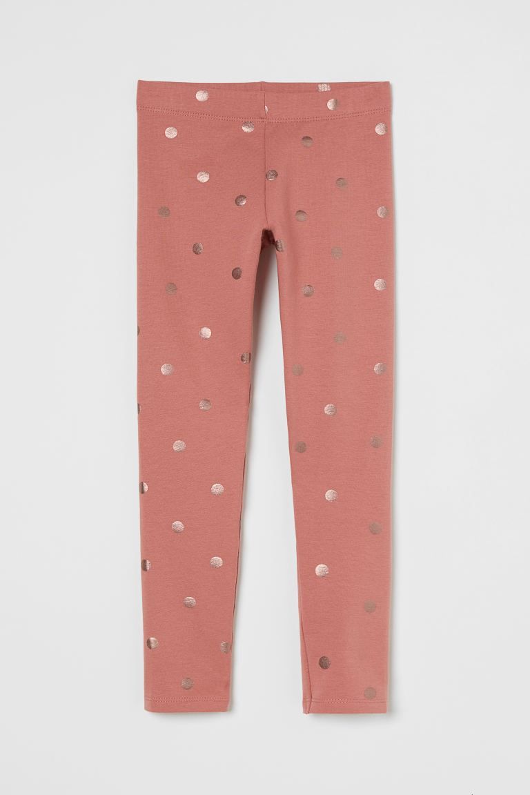 Leggings in heavy, organic cotton jersey with glittery details and soft, brushed inside. Easy pul... | H&M (US)
