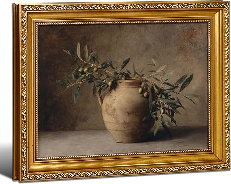 PXISMZZYXGS Olive Branch Horizontal Framed Wall Art, Vintage Tuscan Kitchen Still Life Painting, ... | Amazon (US)