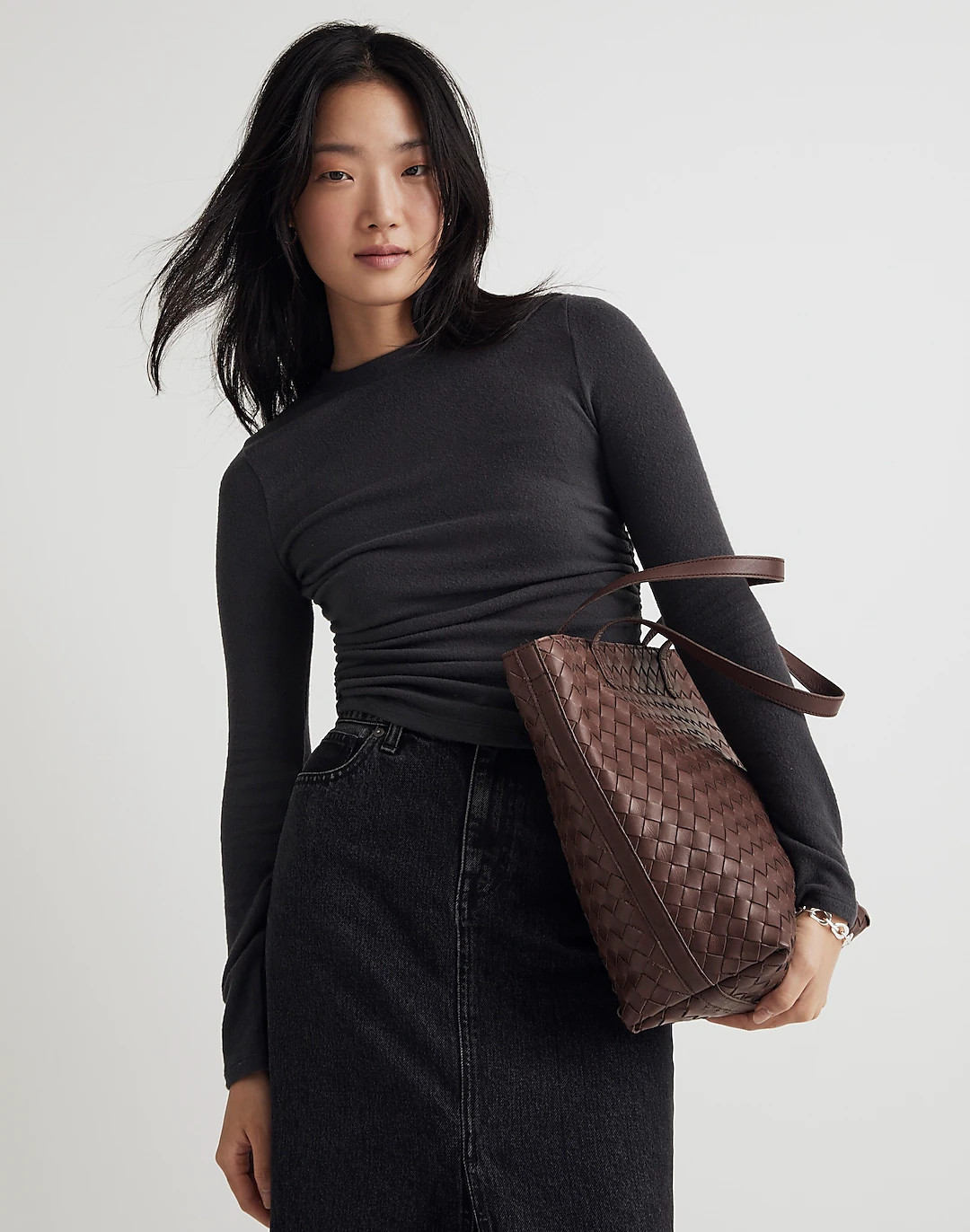 Brushed Jersey Ruched Long-Sleeve Tee | Madewell