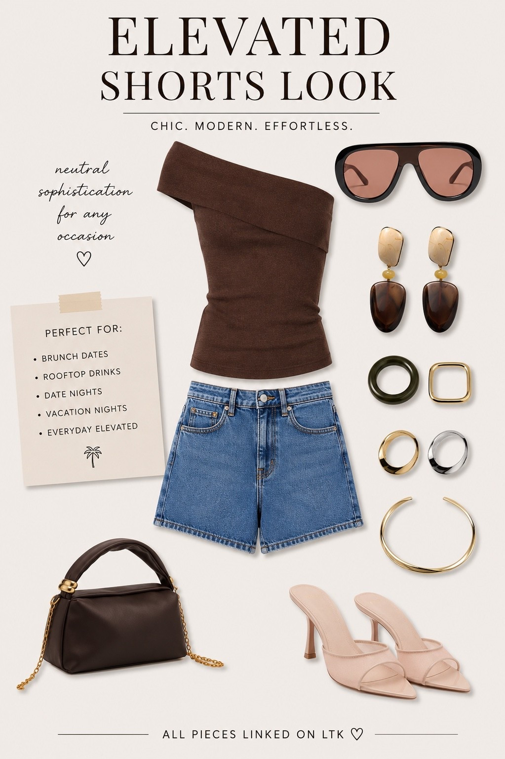 Proof denim shorts can still look elevated 🤎

Styled these relaxed denim shorts with a chocolate asymmetric top, neutral heels, designer shades, and sculptural accessories for an effortless summer look that feels polished without trying too hard.

Perfect for brunch, casual date nights, rooftop drinks, or everyday summer styling.

#ElevatedStyle #SummerOutfit #DenimShorts