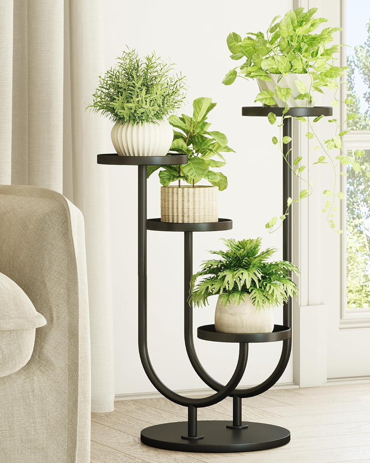Bamworld Upgraded Outdoor Plant Stand Metal Plant Stand Indoor Corner Plant Stands 4 Pots Plant S... | Amazon (US)