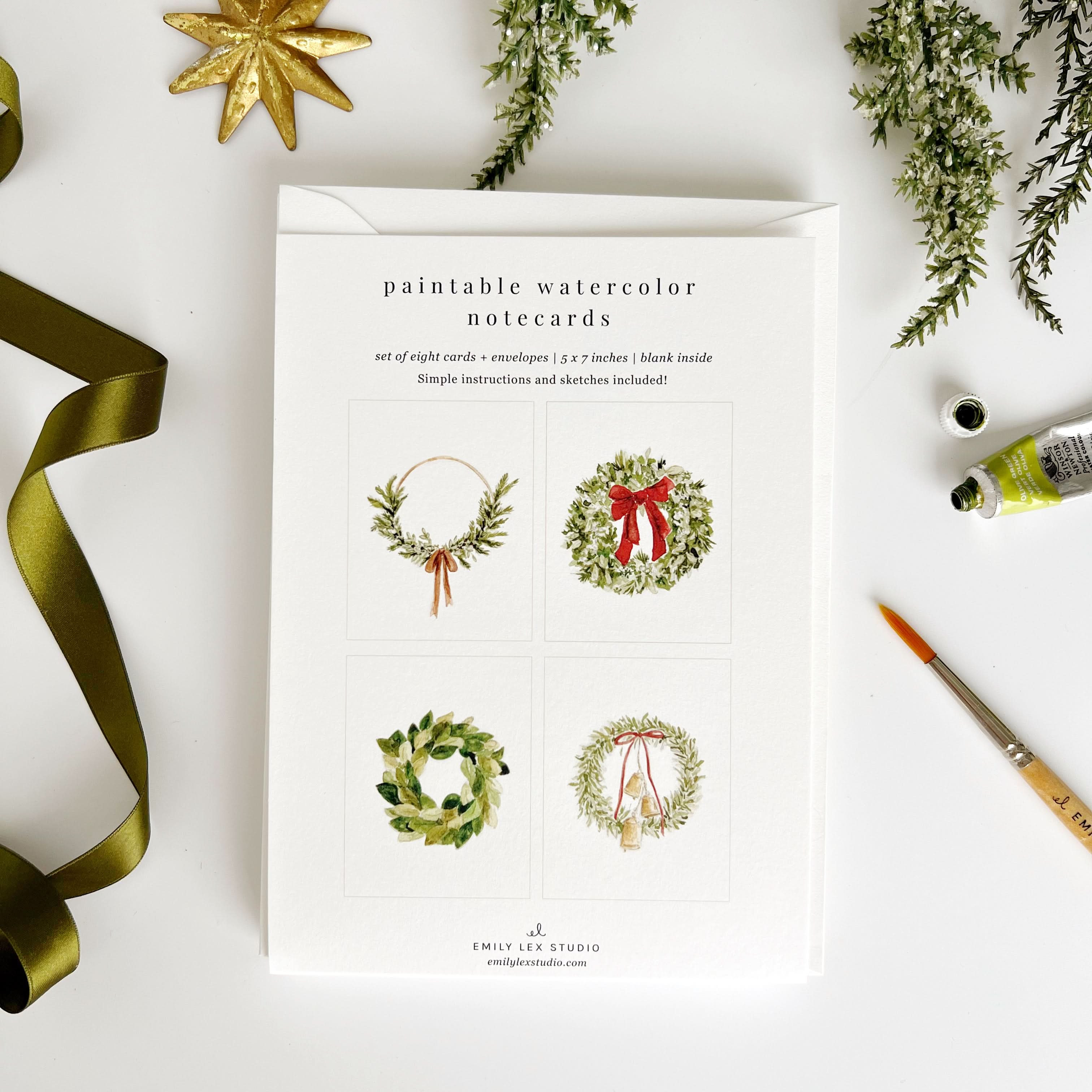 wreaths paintable watercolor notecard set | Emily Lex Studio
