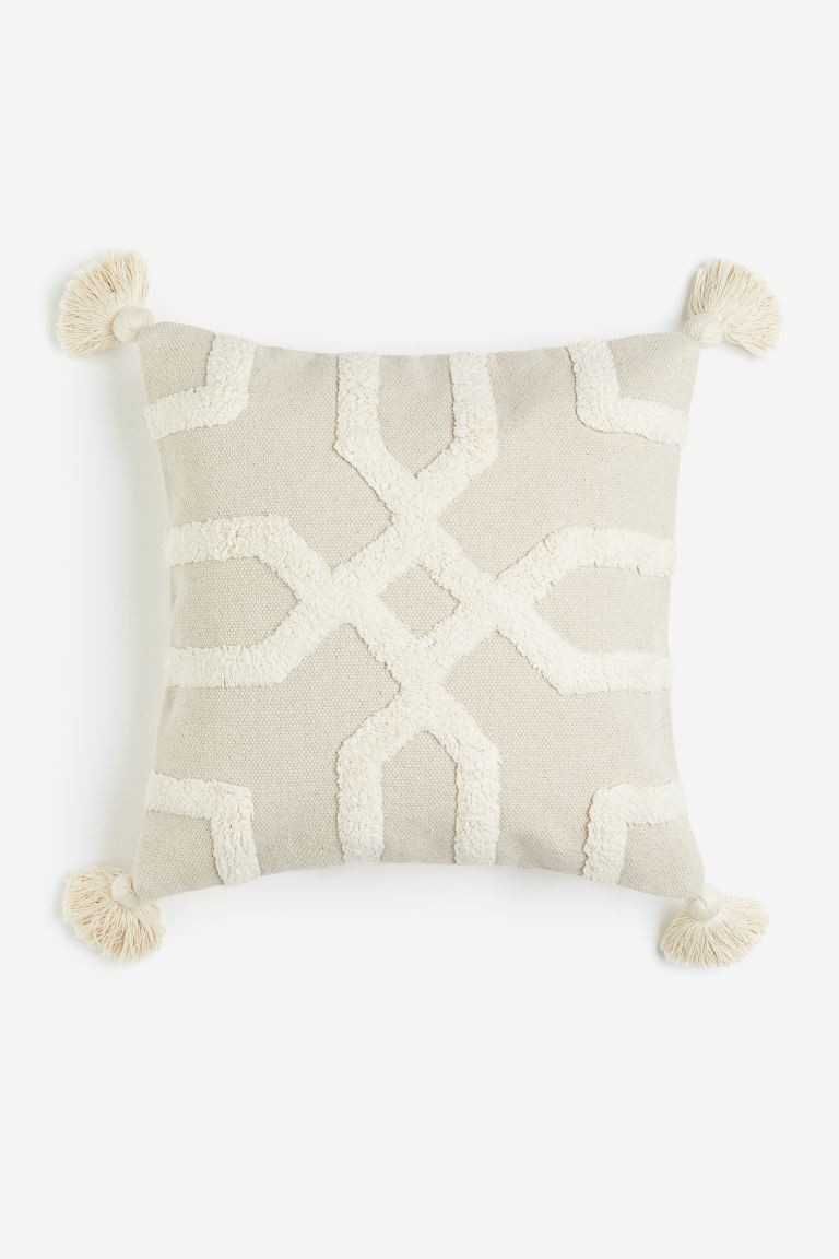 Tasseled cushion cover - Light beige/Patterned - Home All | H&M GB | H&M (UK, MY, IN, SG, PH, TW, HK)