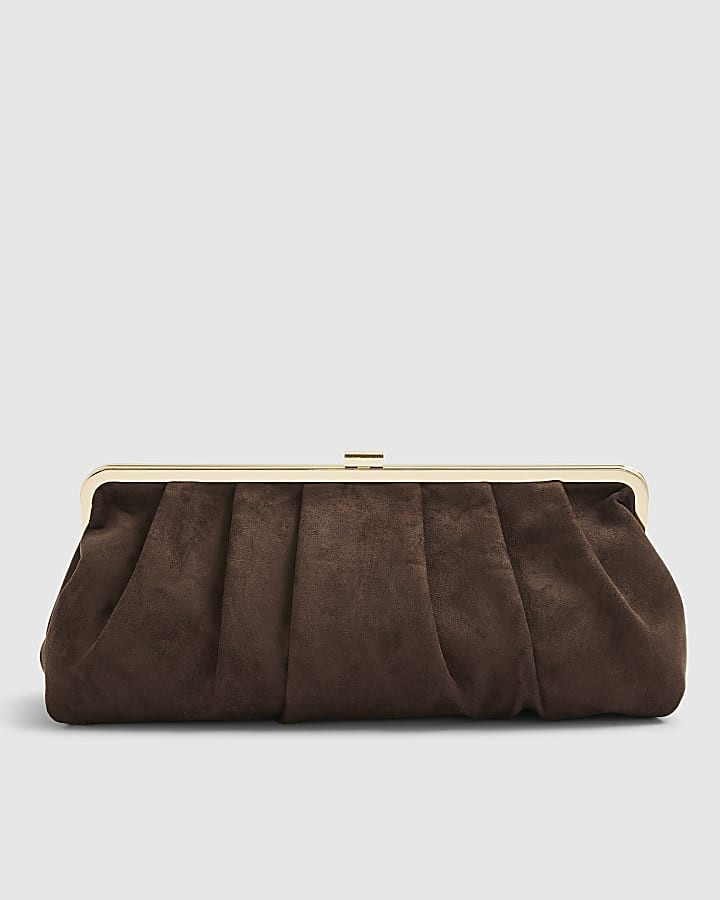 Brown Faux Suede Clutch Bag | River Island UK & IE