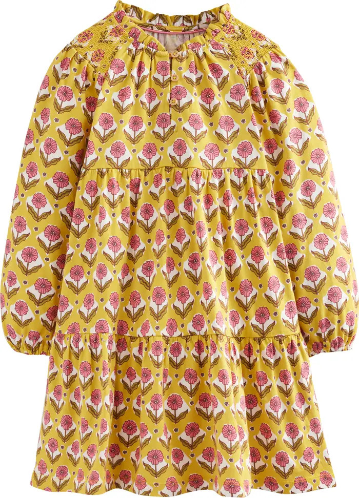 Kids' Floral Long Sleeve Cotton Blend Jersey Tiered Dress | Nordstrom
