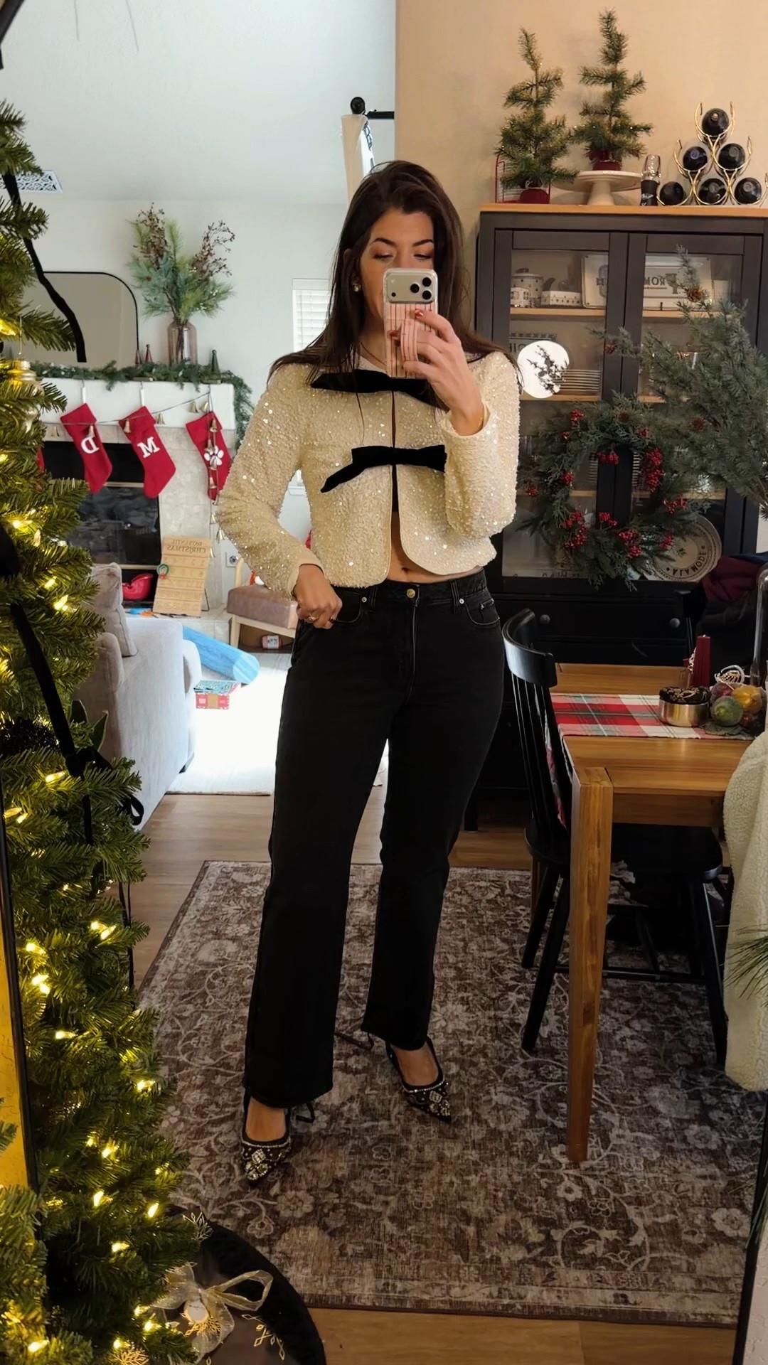 In a medium sequin jacket and small halter (size down!)
8 straight boot jeans 

#LTKFindsUnder50 #LTKOver40 #LTKMidsize