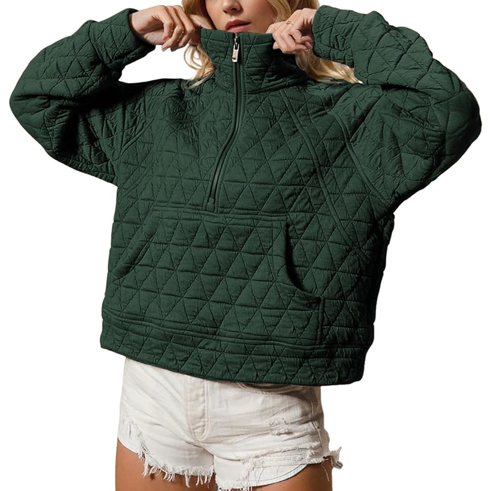 SCUSTY Women's Quilted Puffer Jacket Half-Zip Pullover Sweatshirt Long Sleeve Lightweight Fall Ca... | Amazon (US)