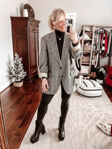 OOTD, SUNDAY outfit, church outfit, winter outfit, oversized blazer, Spanx leggings, faux leather leggings, platform boots, chunky boots, black chunky boots, Marc jacobs, crossbody bag 

#LTKstyletip #LTKFind #LTKSeasonal