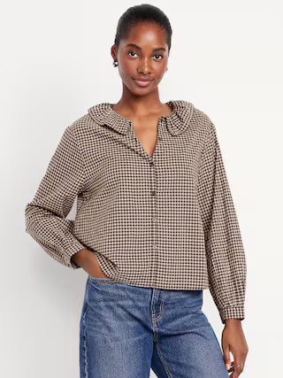 Button-Down Plaid Ruffle Shirt | Old Navy (US)