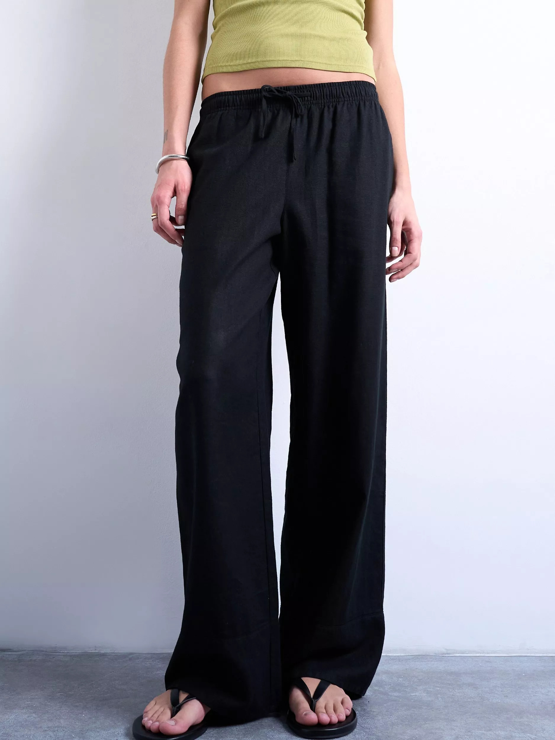 Topshop Wide Leg Linen Blend Trousers, Black | John Lewis (UK)
