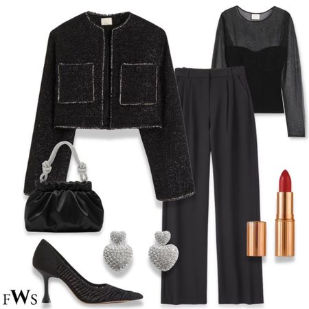 Staying black tailored trousers for an evening look 🖤✨ 

Christmas party event sparkling top Charlotte tilbury date night 

#LTKCyberWeek #LTKHolidaySale #LTKSeasonal