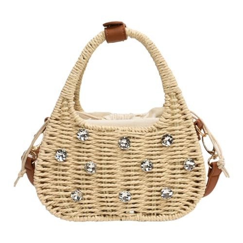 OWGSEE Straw Purses for Women Trendy Summer Woven Tote Bag Straw Basket Crossbody Purses and Handbags with Rhinestones(Beige) | Amazon (US)