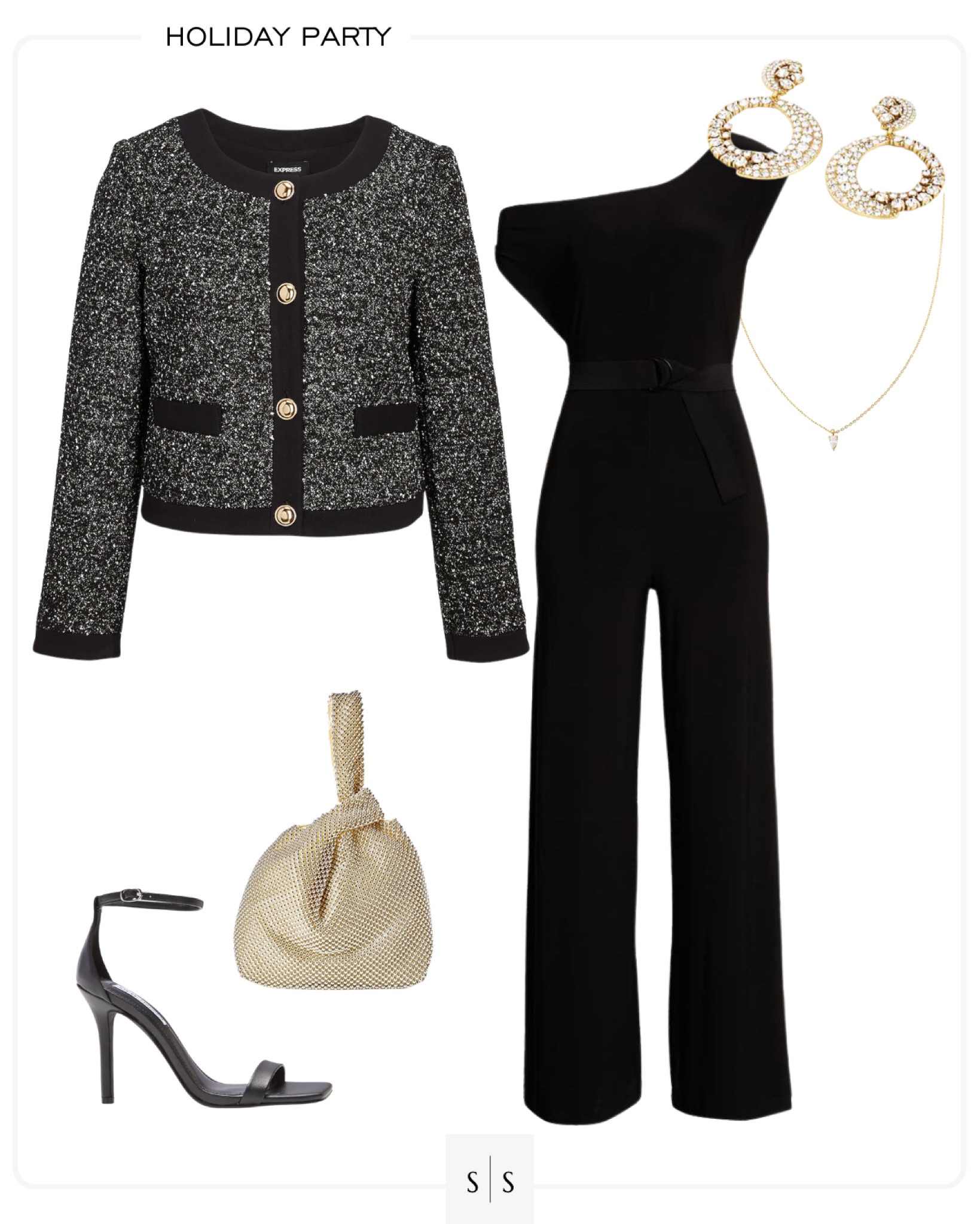 Holiday Party festive outfit idea | #jumpsuit #tweedjacket #holidaystyle #newyearsstyle #winterstyle #holidayparty | See more festive Holiday style on thesarahstories.com  ✨

#LTKHoliday #LTKSeasonal #LTKstyletip
