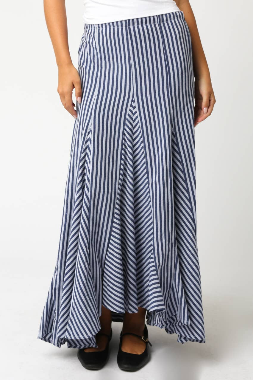 Ninety Nine Boutique Blue & White Stripe Maxi Skirt - M / Blue | Shop.app