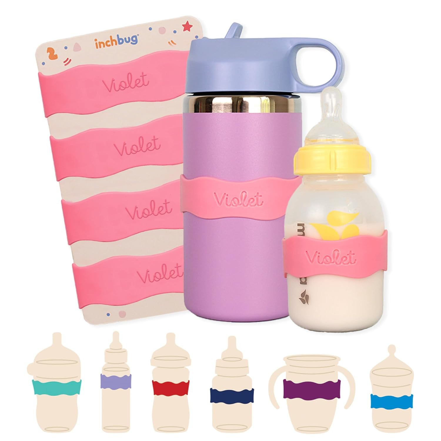 InchBug Orbit Labels Silicone Bottle Bands, 4-Pack, Bubblegum Pink | Amazon (US)